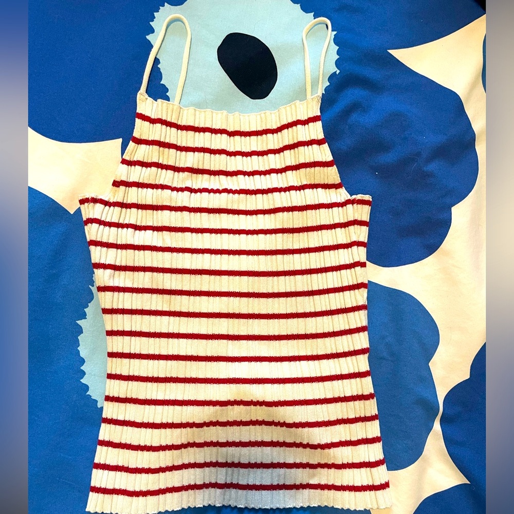Knit red and white striped tank